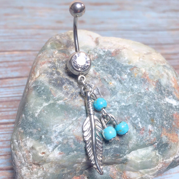 Feather Howlite Gemstone Belly Ring (NYA)