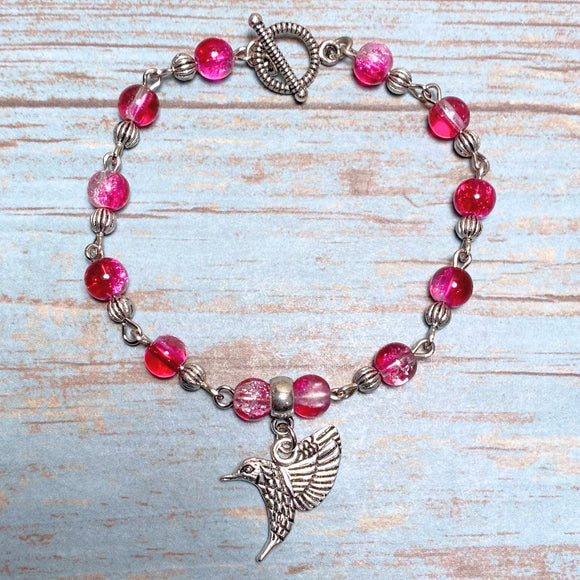 Hummingbird Fuchsia Glass Bracelet (BIRDIE-B)