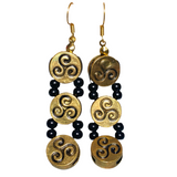 Celtic Triskelion Earrings Antiqued Gold Black