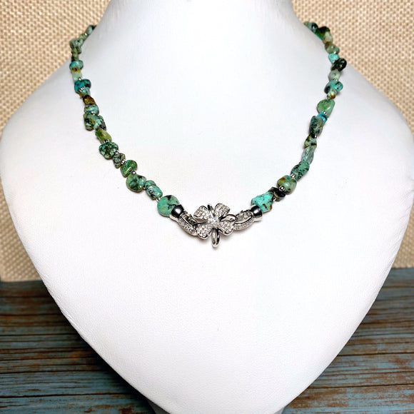 African Turquoise Stone Zirconia Clasp Necklace