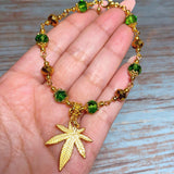 Marijuana Green Gold Glass Bracelet (HEMP-B)