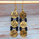 Celtic Triskelion Earrings Antiqued Gold Black