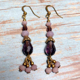 Purple Glass Bronze Earrings