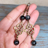 Bronze Knot Gray Glass Earrings