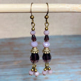 Purple Glass Bronze Earrings