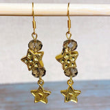 Stars Antiqued Gold Glass Earrings