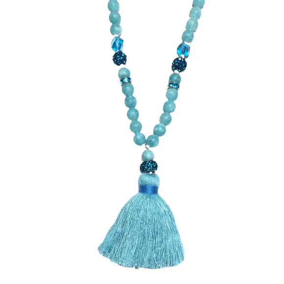 Teal Blue Stone Tassel Necklace (MAGDALENA)