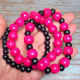 Fuchsia Black Wood Bracelet Stack (KARISA)