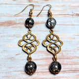 Bronze Knot Gray Glass Earrings