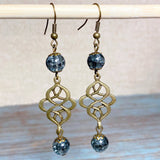 Bronze Knot Gray Glass Earrings