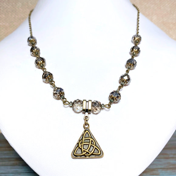 Celtic Knot Bronze Glass Chain Necklace