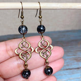 Bronze Knot Gray Glass Earrings