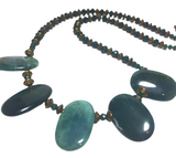 Emerald Green & Bronze Agate Stone and Glass Necklace (GENEVA)