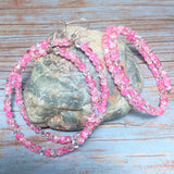 Pink Glass Set Bangle Bracelet Hoop Earrings (JUNE)