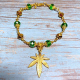 Marijuana Green Gold Glass Bracelet (HEMP-B)