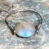 Labradorite Stone Silver Steel Ring (Size 7.5)