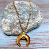 Tiger Eye Stone Crescent Moon Necklace (APOLLO)