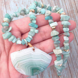 Agate and Amazonite Stone Necklace (MARGARET)