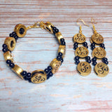 Celtic Triskelion Jewelry Set Antiqued Gold Black (CADEN)