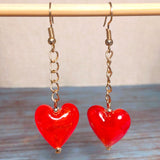 Red Hearts Lampwork Glass Earrings