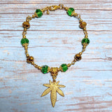 Marijuana Green Gold Glass Bracelet (HEMP-B)