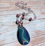 Agate Fluorite Stone & Glass Necklace (FIORELLA-N)