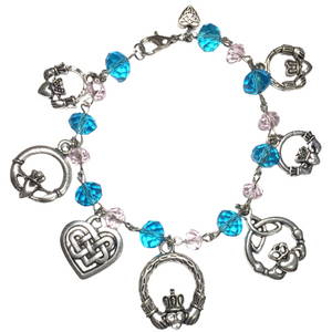 Irish Claddagh Blue & Pink Friendship Charm Bracelet (BRIANNA)