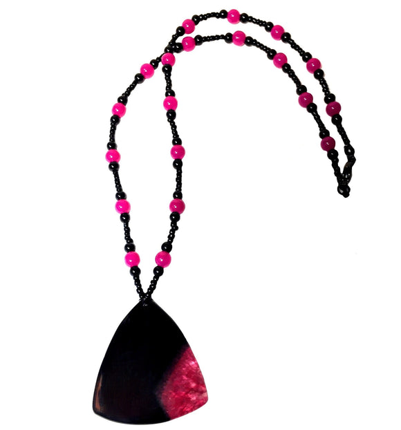 Fuchsia & Black Agate Stone and Glass Necklace (FABIANA)