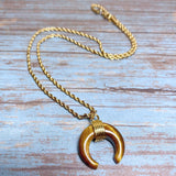 Tiger Eye Stone Crescent Moon Necklace (APOLLO)