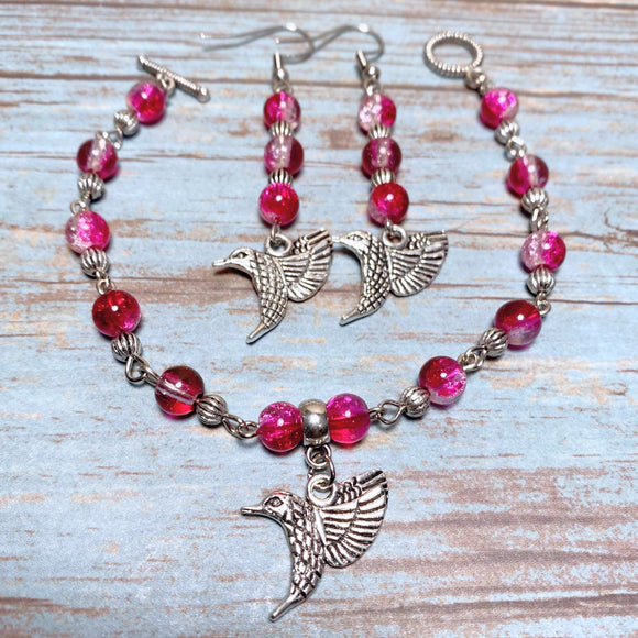 Hummingbird Fuchsia Glass Jewelry Set (BIRDIE)