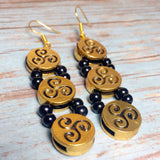 Celtic Triskelion Jewelry Set Antiqued Gold Black (CADEN)