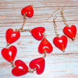 Red Hearts Lampwork Glass Jewelry Set (AMORE)