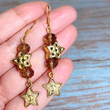 Stars Antiqued Gold Glass Earrings