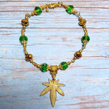 Marijuana Green Gold Glass Bracelet (HEMP-B)