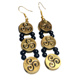 Celtic Triskelion Earrings Antiqued Gold Black