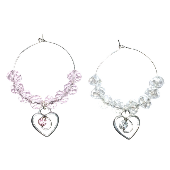 Pink Clear Hearts Wine Glass Charms 2pc Set (COEUR)
