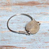 Labradorite Stone Silver Steel Ring (Size 7.5)