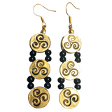 Celtic Triskelion Jewelry Set Antiqued Gold Black (CADEN)