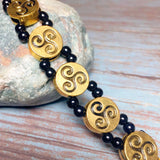 Celtic Triskelion Bracelet Antiqued Gold Black