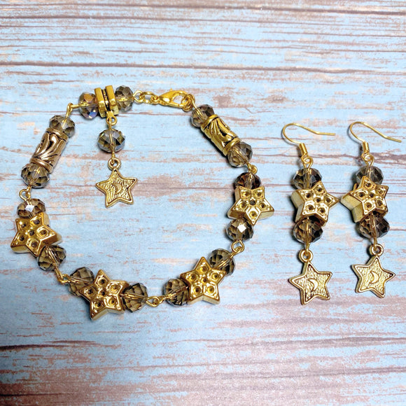 Stars Antiqued Gold Glass Jewelry Set