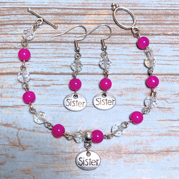 Sister Fuchsia Glass Jewelry Set (SIS)