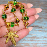 Marijuana Green Gold Glass Bracelet (HEMP-B)