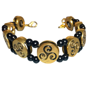 Celtic Triskelion Bracelet Antiqued Gold Black