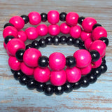 Fuchsia Black Wood Bracelet Stack (KARISA)