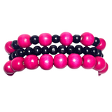 Fuchsia Black Wood Bracelet Stack (KARISA)