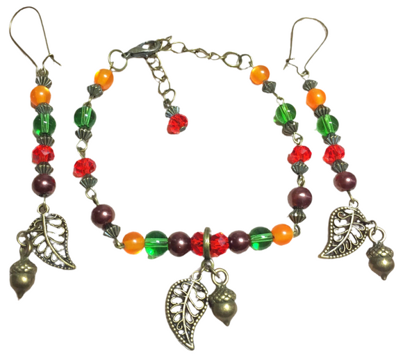 Autumn Acorn Leaf Bracelet Earring Set (RHEA)