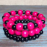 Fuchsia Black Wood Bracelet Stack (KARISA)