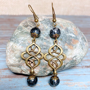 Bronze Knot Gray Glass Earrings