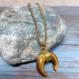 Tiger Eye Stone Crescent Moon Necklace (APOLLO)