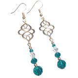 Celtic Knot Earrings Light Gold & Cyan Emerald (BREDA)